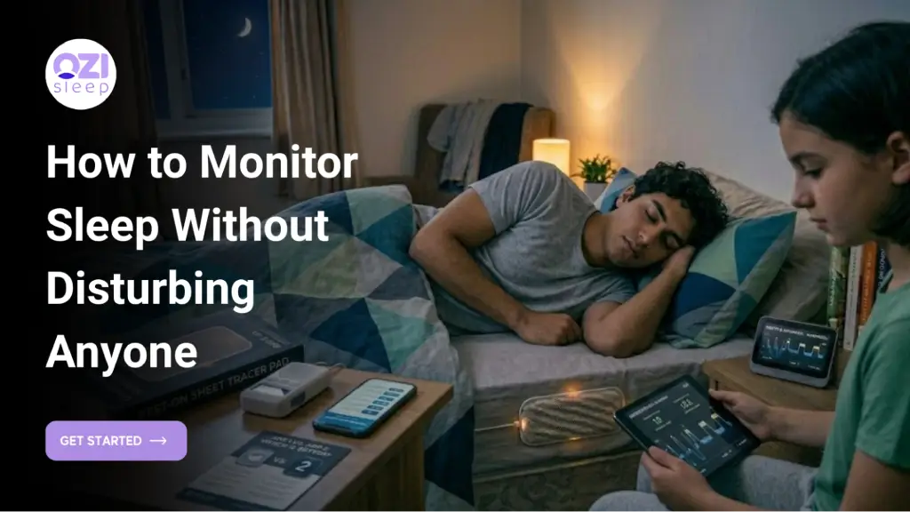 Person monitoring another’s sleep using tablet and contactless devices.