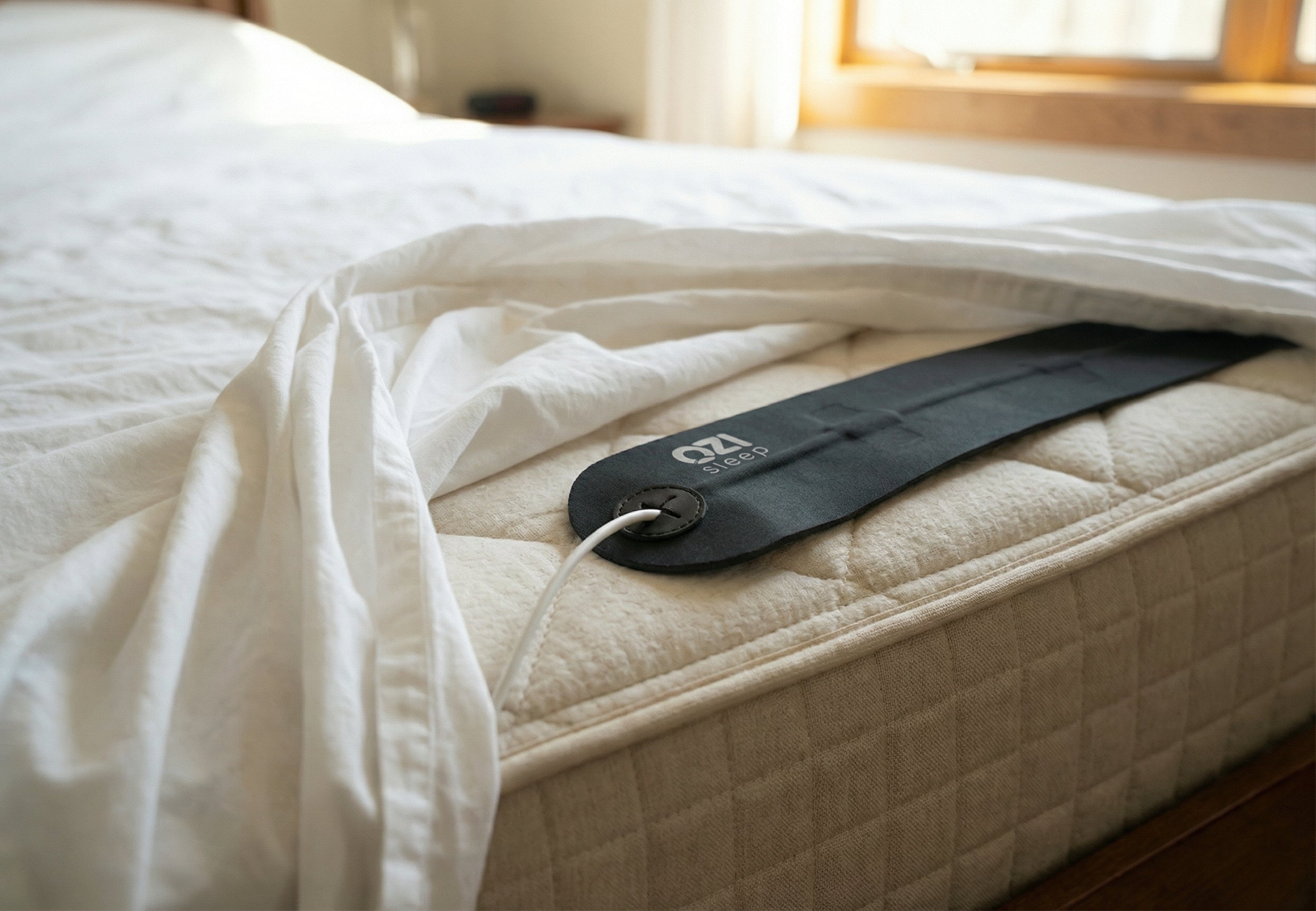 OZI sleep sensor integrated beneath a mattress sheet for manufacturer partnerships
